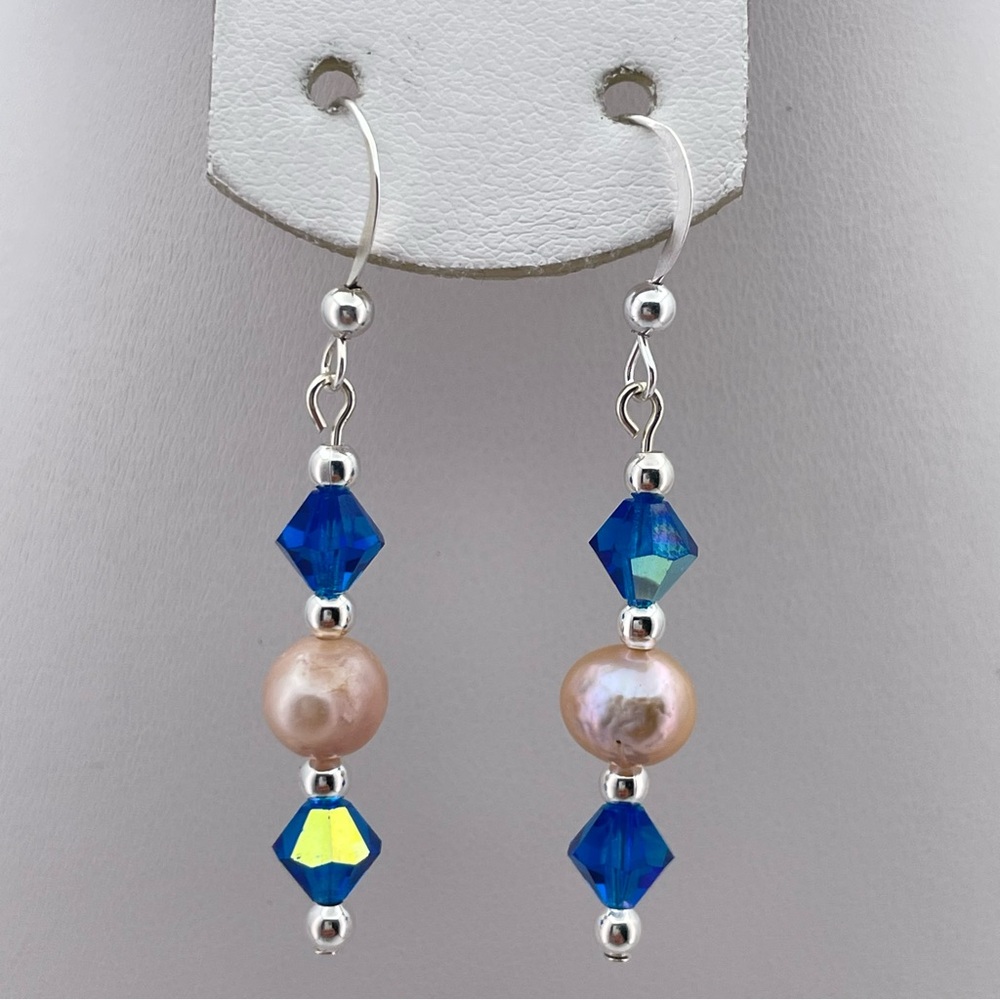 Made with  Swarovski Crystal & Freshwater Pearl Earrings Sterling Silver Hooks